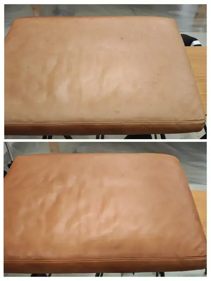 Lissoni Sofa · Cognac-Anilinleder – Restaurierung vorher/nachher, luxconservatio Berlin